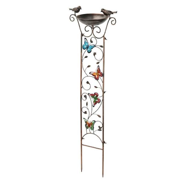 Unbranded 7.3 in. W x 40 in. H Butterfly Metal Garden Trellis with Bird Bath