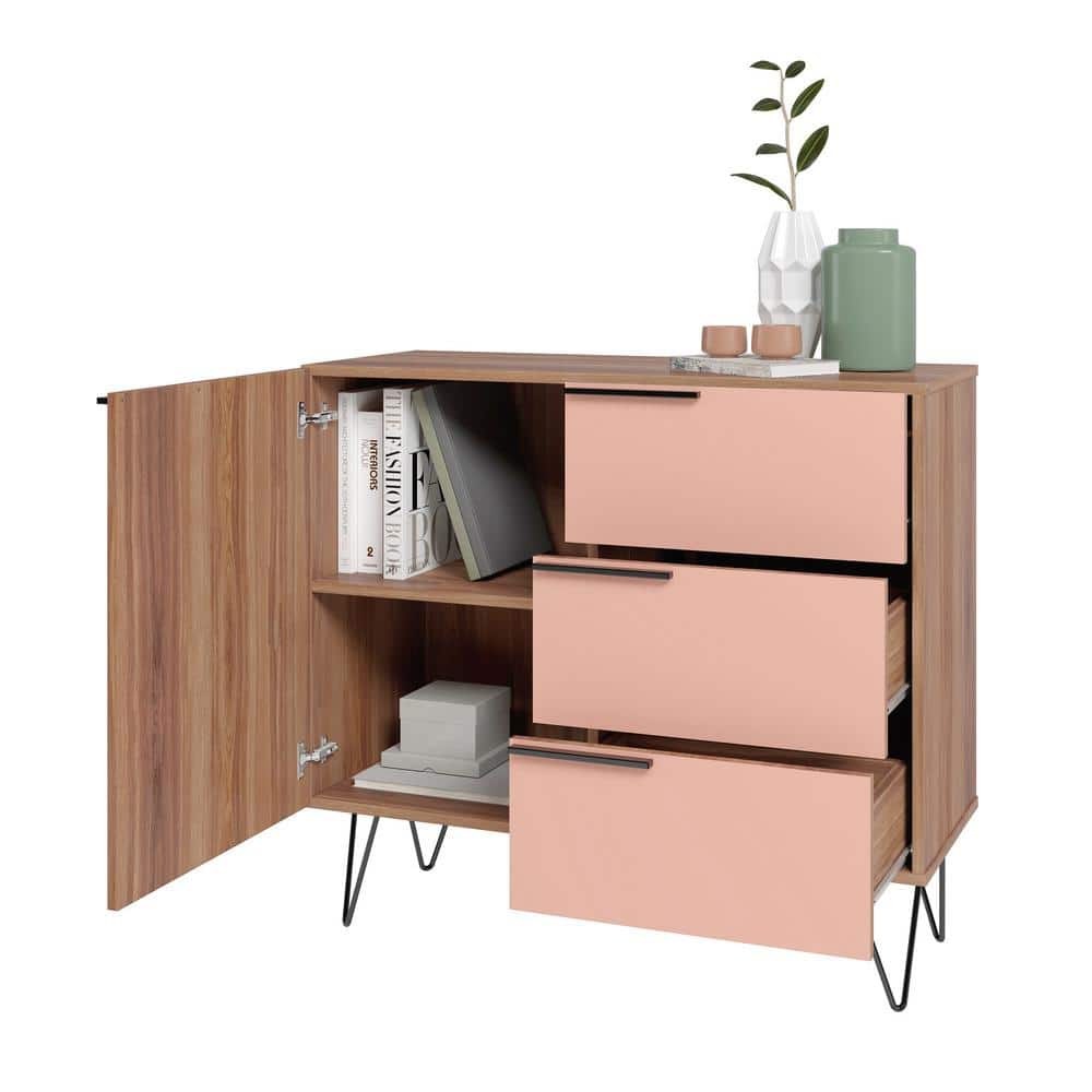Mid-Century Mirrored Black Horizontal Combo Dresser