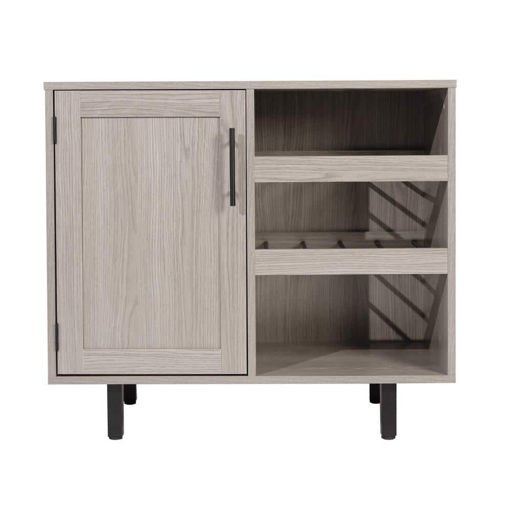 Gray Wood and Metal Bar Sideboard with Adjustable Shelf