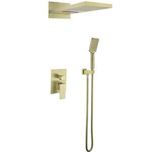 Single Handle 3-Spray Shower Faucet 1.8 GPM with Pressure Balance Waterfall Wall Mount Shower System in Brushed Gold