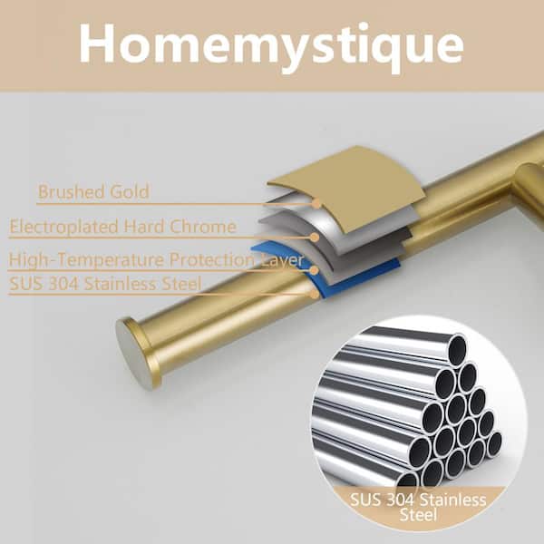 Bathroom Hardware 4-Piece Bath Hardware Set with Towel Ring, Robe Hook, Toilet Paper Holder in Brushed Gold