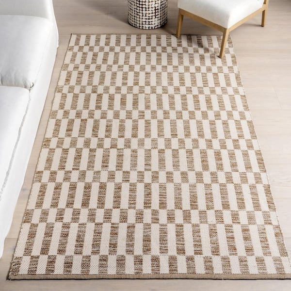 Orana Checkered Brown 9.6 ft. x 13.6 ft. Outdoor Area Rug