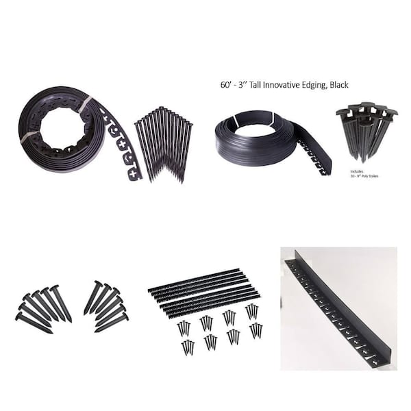 No Dig Edging Combo: 60 ft. Black Resin Tall Edging with Stakes (30-Qty) and 30 ft. Polyethylene Edging with Nails