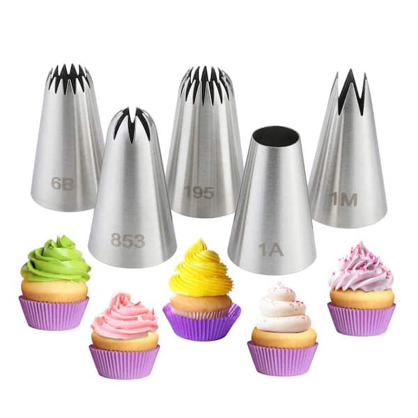 Stainless Steel Piping Tips Set with Large, Frosting Icing for Cupcakes, Cake, Cookie and Other Decorating (5-Pack)