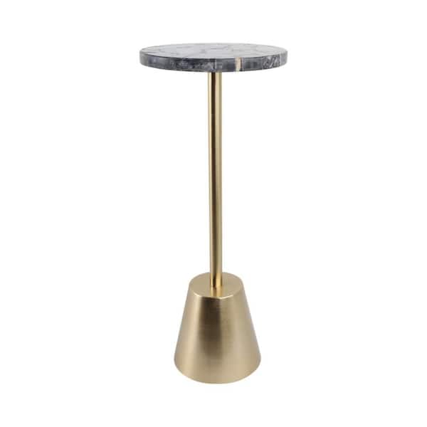 Liv & Skye 10 in. Black Round Petrified Wood Top End Table
