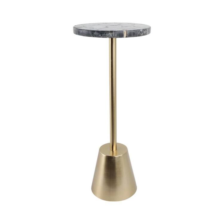 Liv & Skye 10 in. Black Round Petrified Wood Top End Table