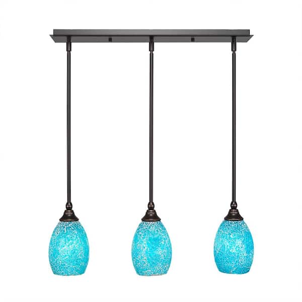 Unbranded Livingston 100-Watt 3 Light Dark Granite Linear Pendant Light with 5 in. Turquoise Fusion Glass Shades No Bulbs Included