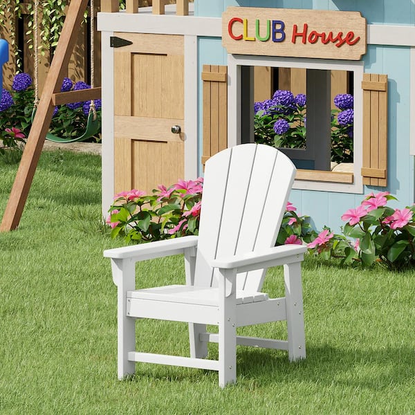 Children's Laguna Outdoor Patio All Weather Fade Resistant Kids Poly Plastic Adirondack Chair in White