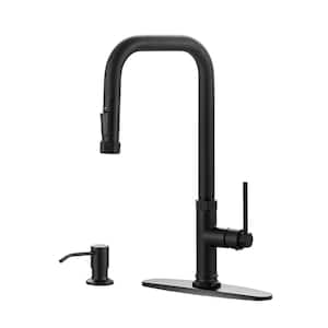 Single-Handle Pull Down Sprayer Kitchen Faucet with Pull Out Spray Wand and Soap Dispenser in Matte Black