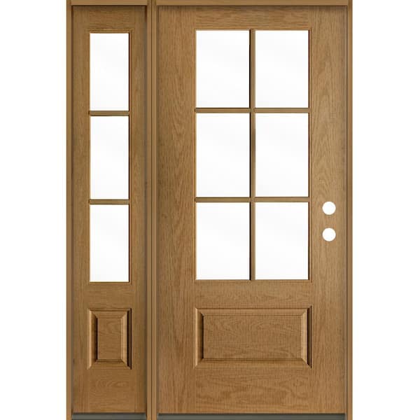 Krosswood Doors UINTAH Farmhouse 50 in. x 80 in. 6-Lite Left-Hand Inswing Clear Glass Bourbon Stain Fiberglass Prehung Front Door LSL