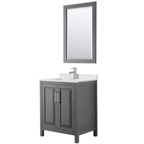 Wyndham Collection Daria 30 in. W x 22 in. D x 35.75 in. H Single Bath Vanity in Dark Gray with Giotto Quartz Top and 24 in. Mirror