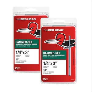 1/4 in. x 3 in. Hammer-Set Concrete Nail Pin Drive Anchors Combo Kit Includes 2 (25-Pack)