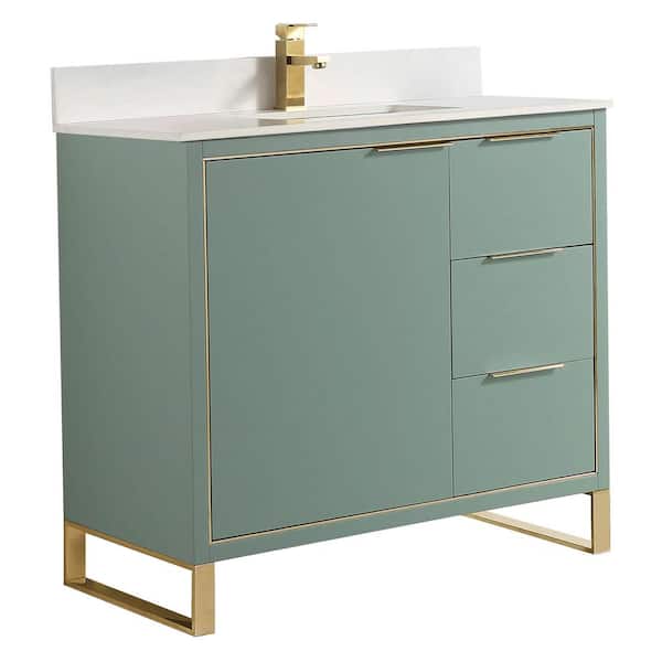 FINE FIXTURES Opulence 36 in. W x 18 in. D x 33.5 in. H Bath Vanity in Mint Green with White Single sink Top
