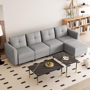 103.5 in.W L-Shaped Sofa Square Arm Fabric Modern Storable 4-Seat Plus 1 ft.(Gray)