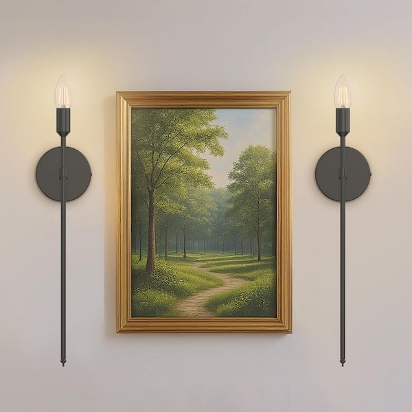 2-Pack 23 in. 1-Light Black Candle-Style Indoor Wall Sconce, E12 Base, Touch Switch and Stepless Dimming Wall Light