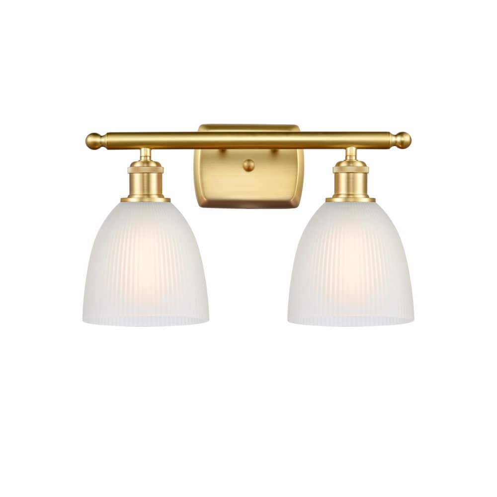 Castile 16 in. 2-Light Satin Gold Vanity Light with Glass Shade price history on PriceWatchPro