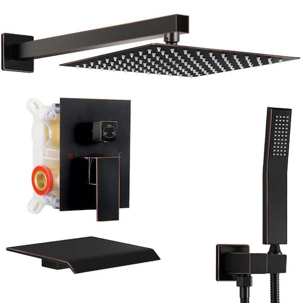 AKLFGN Double Handle 3-Spray Tub and Shower Faucet Shower Combo 10 in. Shower Head 2.5 GPM in. Oil Rubbed Bronze Valve Included