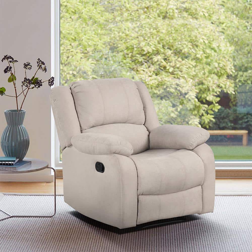 Oatmeal Fabric Recliner with Pillow Top Arms