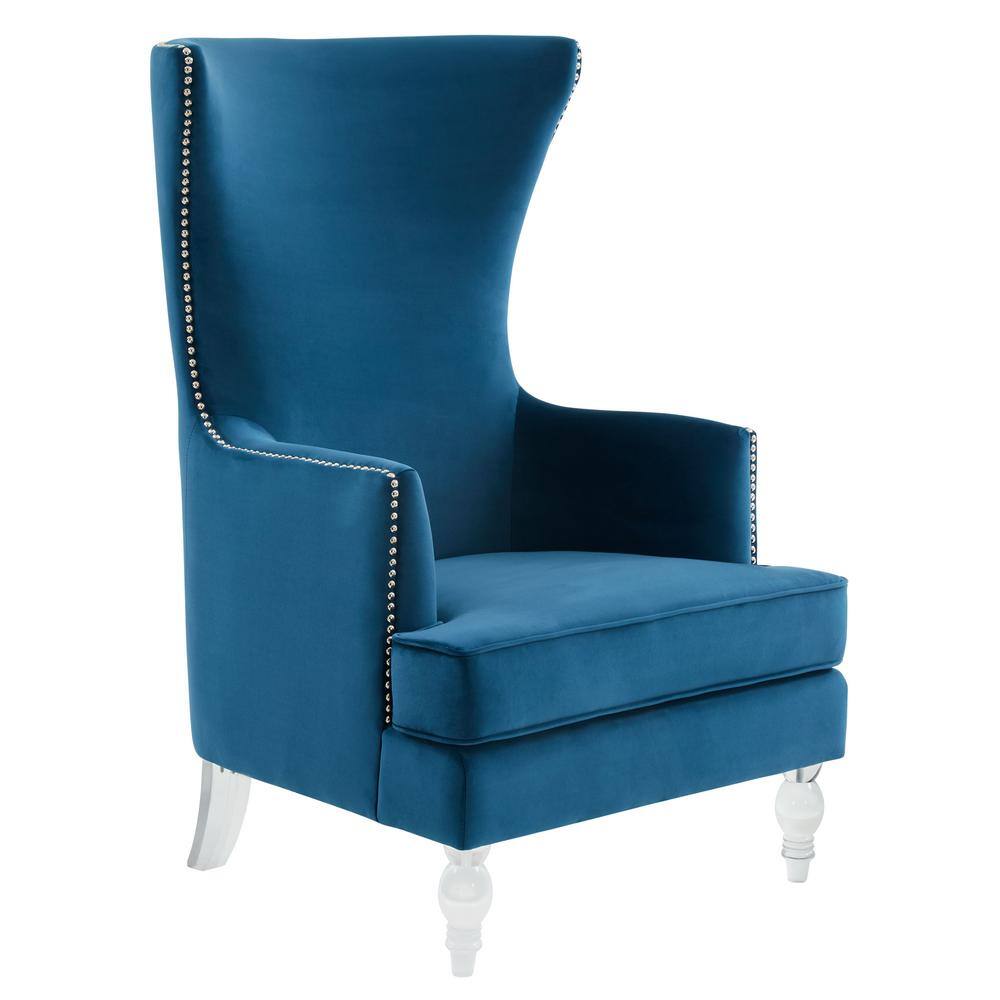 Regal Navy Velvet Wingback Accent Chair with Wooden Legs