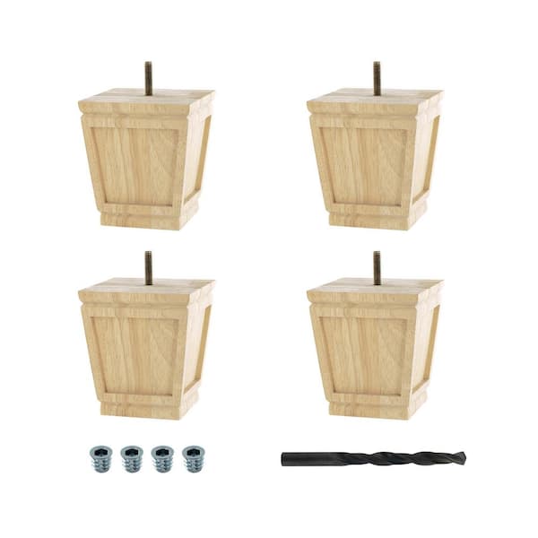 American Pro Decor 4-1/2 in. x 4 in. Unfinished Solid Hardwood Square Bun Foot (4-Pack)