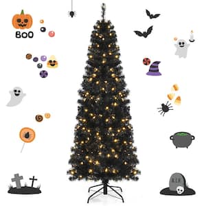 6 ft. Pre-Lit Black Halloween Artificial Christmas Tree Artificial PVC Slim Pencil Christmas Tree