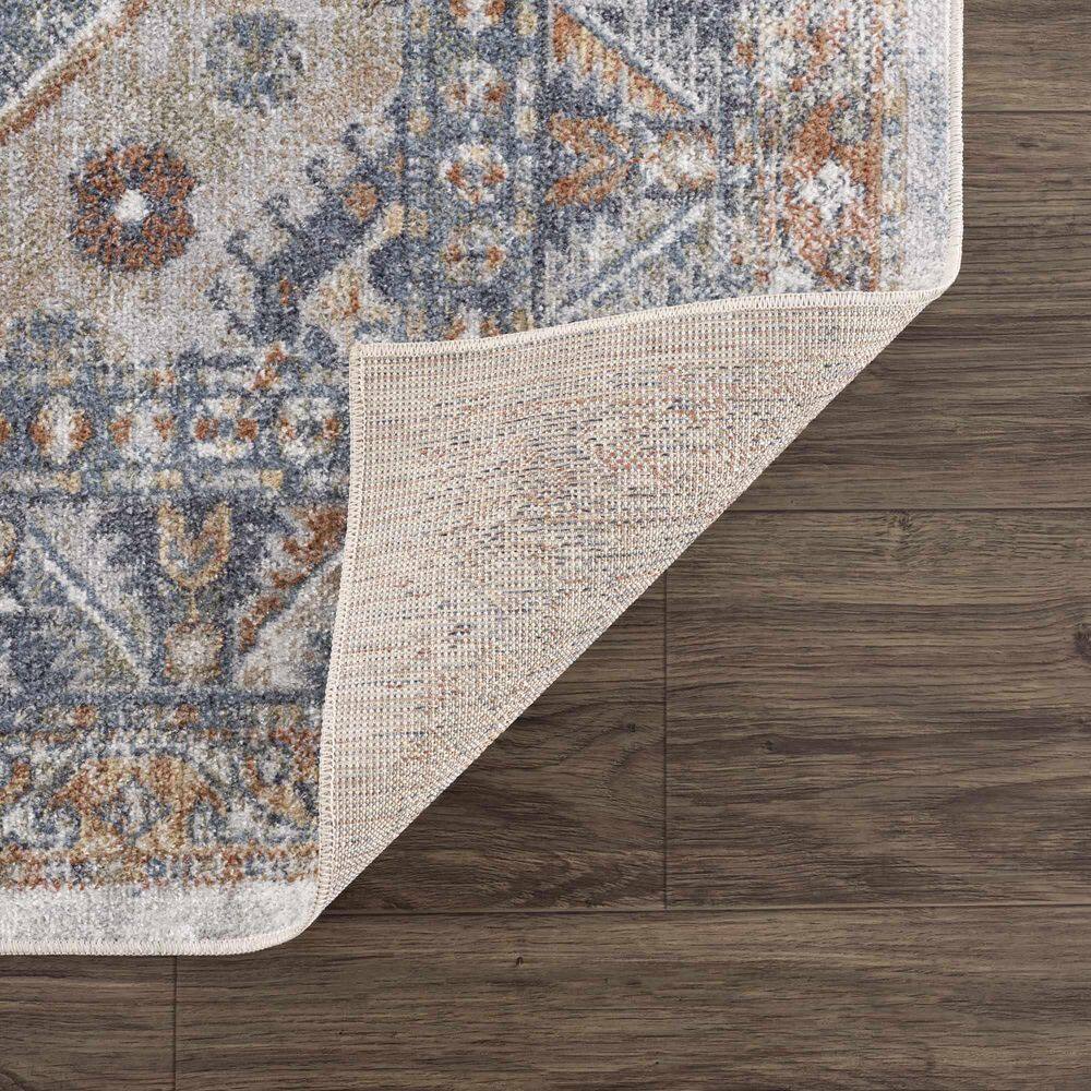 Light Blue and Beige Polyester Medallion Area Rug, 5'3" x 7'