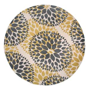 Modern Contemporary Floral Circles Yellow 6 ft. 6 in. Round Indoor Round Rug