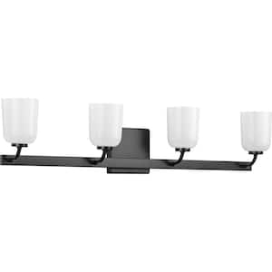 Moore Collection 4-Light Matte Black White Opal Glass Luxe Bath Vanity Light
