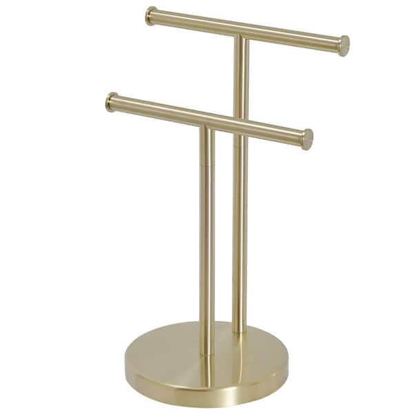BWE Round Freestanding Toilet Paper Holder with Top Storage Shelf in Brushed Gold