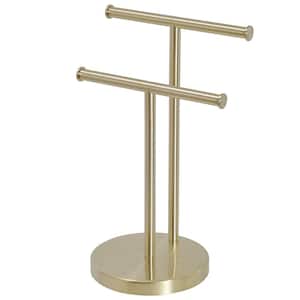 Freestanding Tower Bar With Double T-Shape Towel Bar Rack Stand For Bathroom Kitchen Vanity Countertop in Brushed Gold