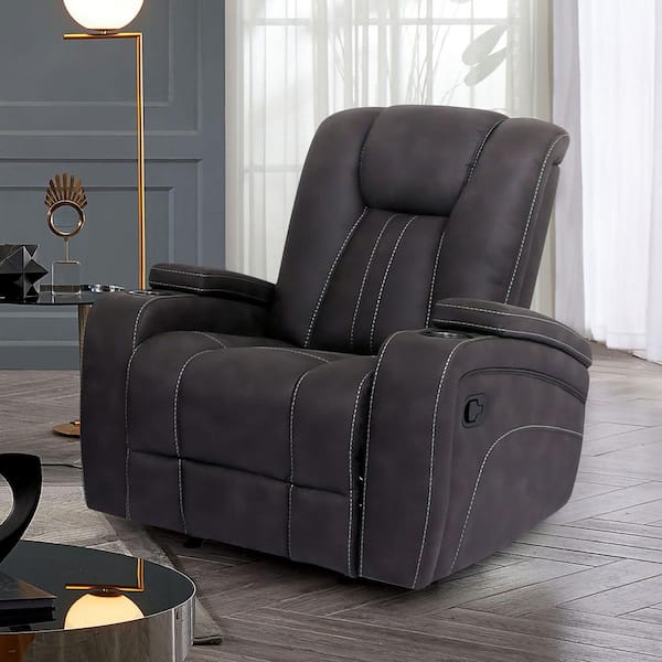 Furniture of America Dacious 81.25 in. Gray and Black Faux Leather 2-Seat  Loveseat with Cup Holders and USB Charger IDF-6217GY-LV - The Home Depot
