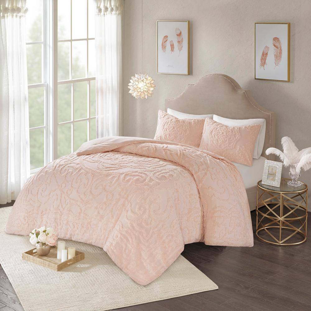 Blush Cotton Chenille Full Reversible Comforter Set