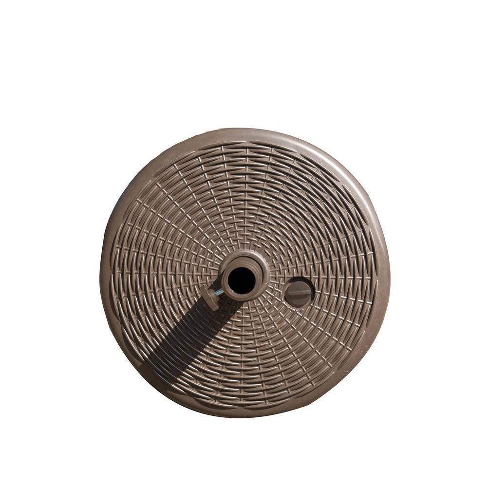 Brown Wicker Weave Fillable Patio Umbrella Base with Steel Support
