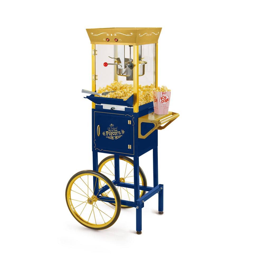Nostalgia 600-Watts 8 oz. Navy Blue Vintage Professional Popcorn Machine Cart