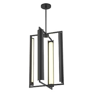 Trizay 76-Watt 4-Light Black Shaded Integrated LED Pendant Light with Etched White Glass Shades