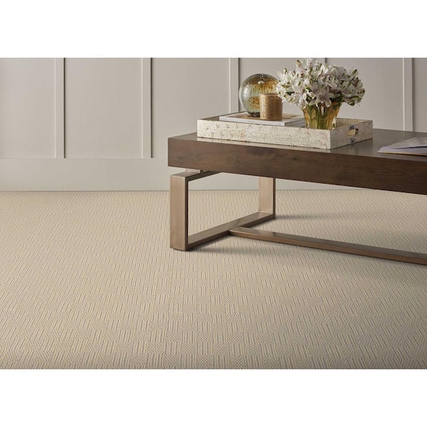Upland Grid Seashell Beige 13.2 ft. 34 oz. Wool Pattern Carpet - Installation Required