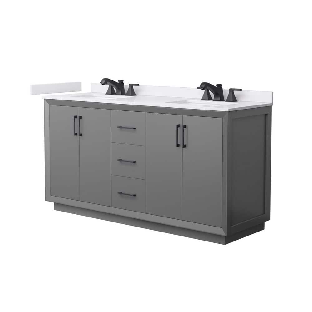 Strada 66 in. Double Freestanding Dark Gray Bath Vanity with White Cultured Marble Top Assembled price history on PriceWatchPro