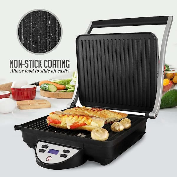 OVENTE Electric Panini Press Sandwich Maker with Non-Stick Coated Plates,  Opens 180 Degrees to Fit Any Type or Size of Food, 1000W Indoor Grill