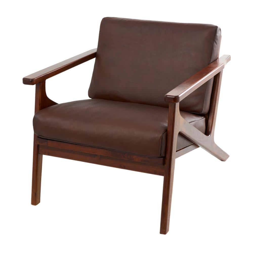 Litton Lane Dark Brown Mid-Century Leather Accent Chair with Teak Wood  Frame 043855 - The Home Depot