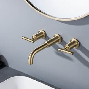 Modern two-handle brass bathroom wall faucet 3 hole in brushed gold