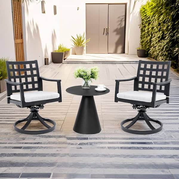 Modern Outdoor Cast Aluminum Swivel Rocker Chairs with Sunbrella Cushions, Ember Black (2-Pack)
