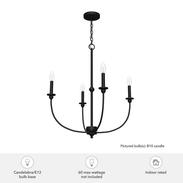 Hunter Southcrest 4-Light Matte Black Candlestick Chandelier