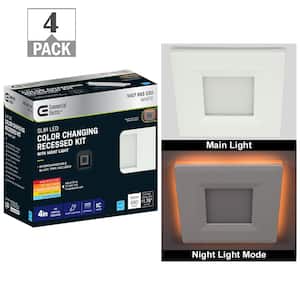 4 in. Square Canless Adjust Color Temp Integrated LED Recessed Light Night Light, Black Trim Opt (4-Pack)