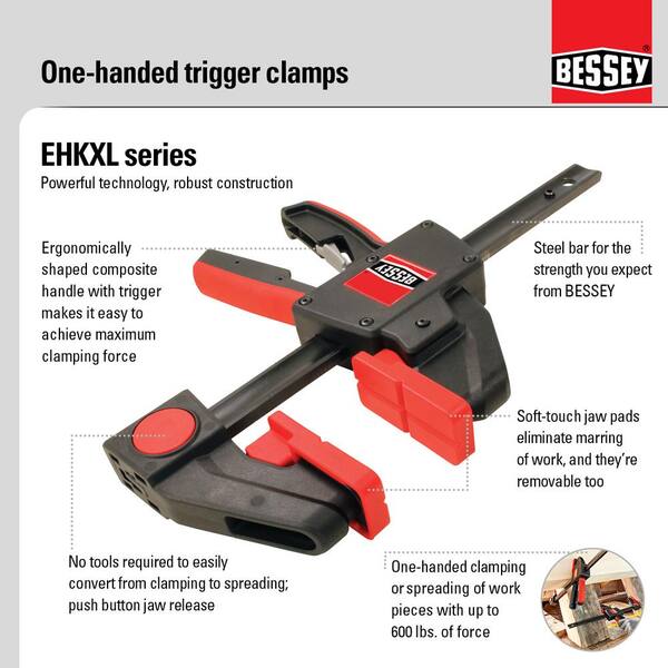 EHK Series 18 in. 600 lbs. Capacity X-Large Trigger Clamp with 3-5/8 in. Throat Depth