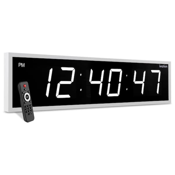 72 in. White Large Digital Wall Clock, LED Wall Clock with Remote