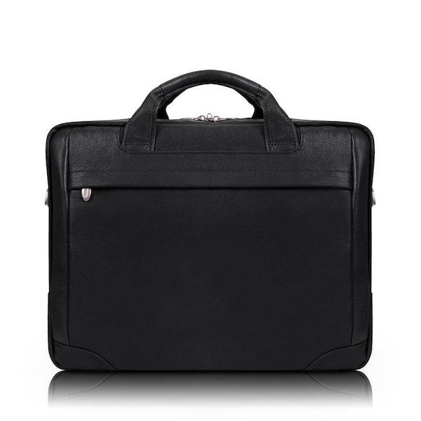 BRONZEVILLE, Pebble Grain Calfskin Leather, 15 in. Medium Laptop Briefcase, Black (15485)