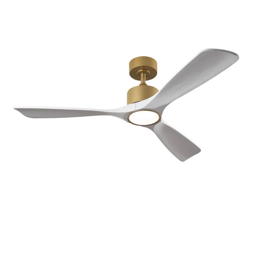"52"" Solid Wood Ceiling Fan with Light Kit, Dimmable LED, DC 6-Speed, Remote, 3 Rods, Gold + White" price history on PriceWatchPro