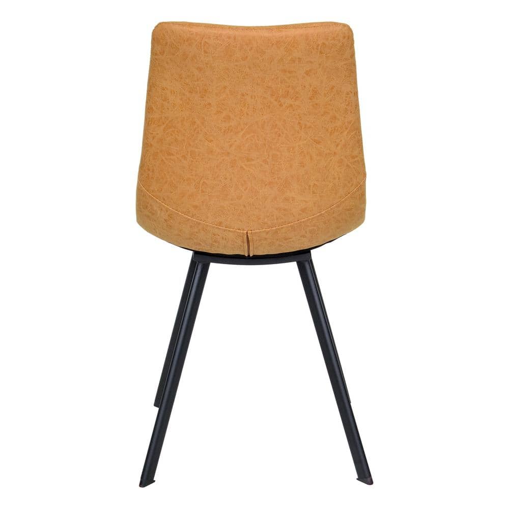 Light Brown Leather Side Chairs with Metal Legs, Set of 2