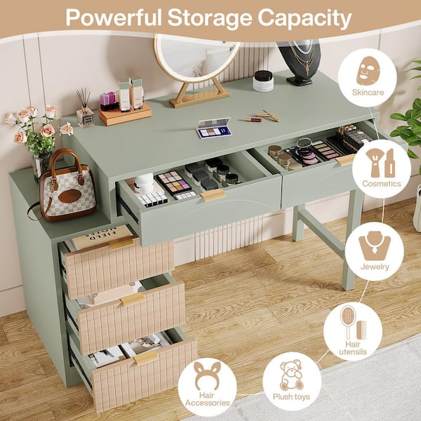 BYBLIGHT Green Makeup Vanity Table with 5-Drawers, Small Corner Dressing  Table for Bedroom BB-RY0177GX - The Home Depot