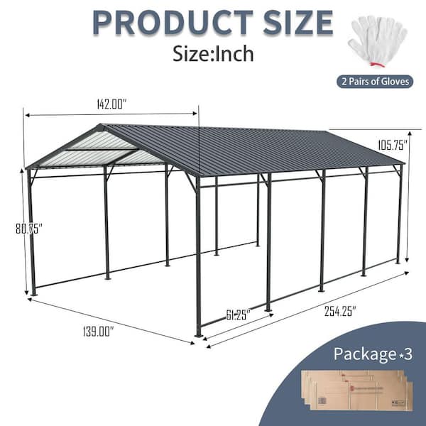 12 ft. x 21 ft. Heavy Duty Carport with Galvanized Steel Roof and